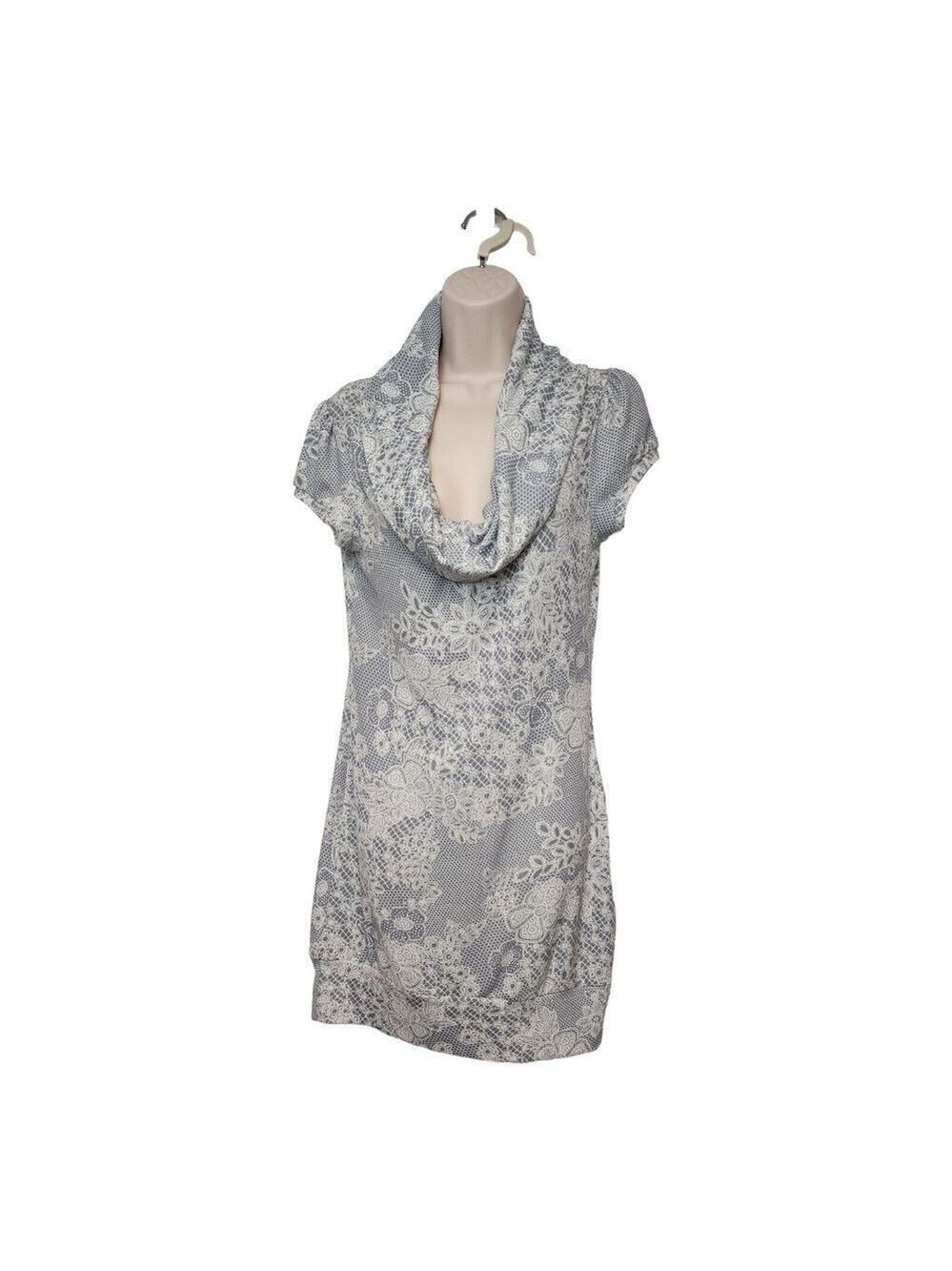 Decree Gray Lace Print Cowl Neck Dress Size Large